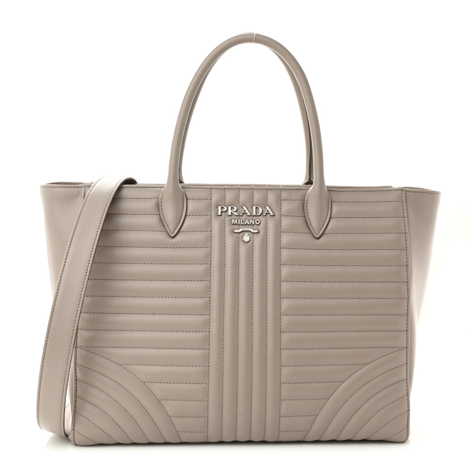 Prada Soft Calfskin Impunture Diagramme Tote Pomice 1 of 10