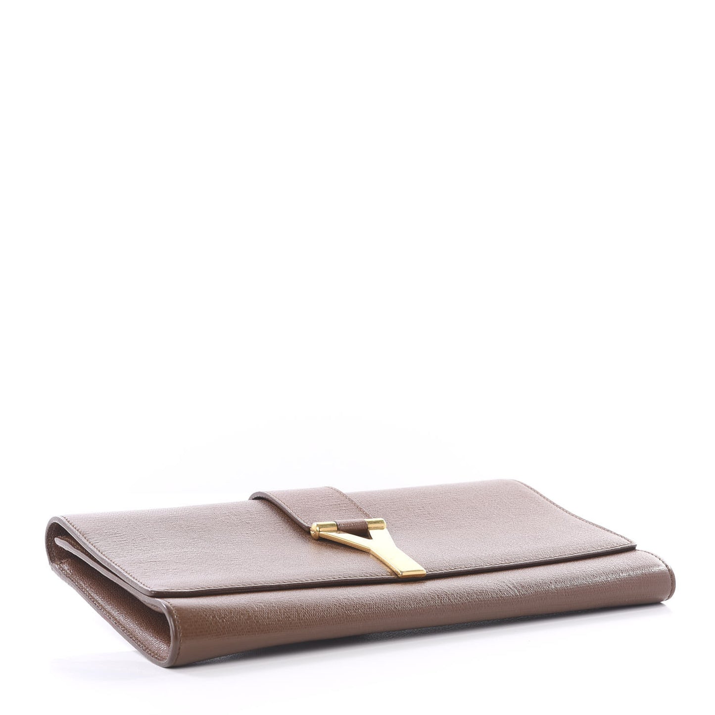 Textured Calfskin Y Ligne Clutch Brown