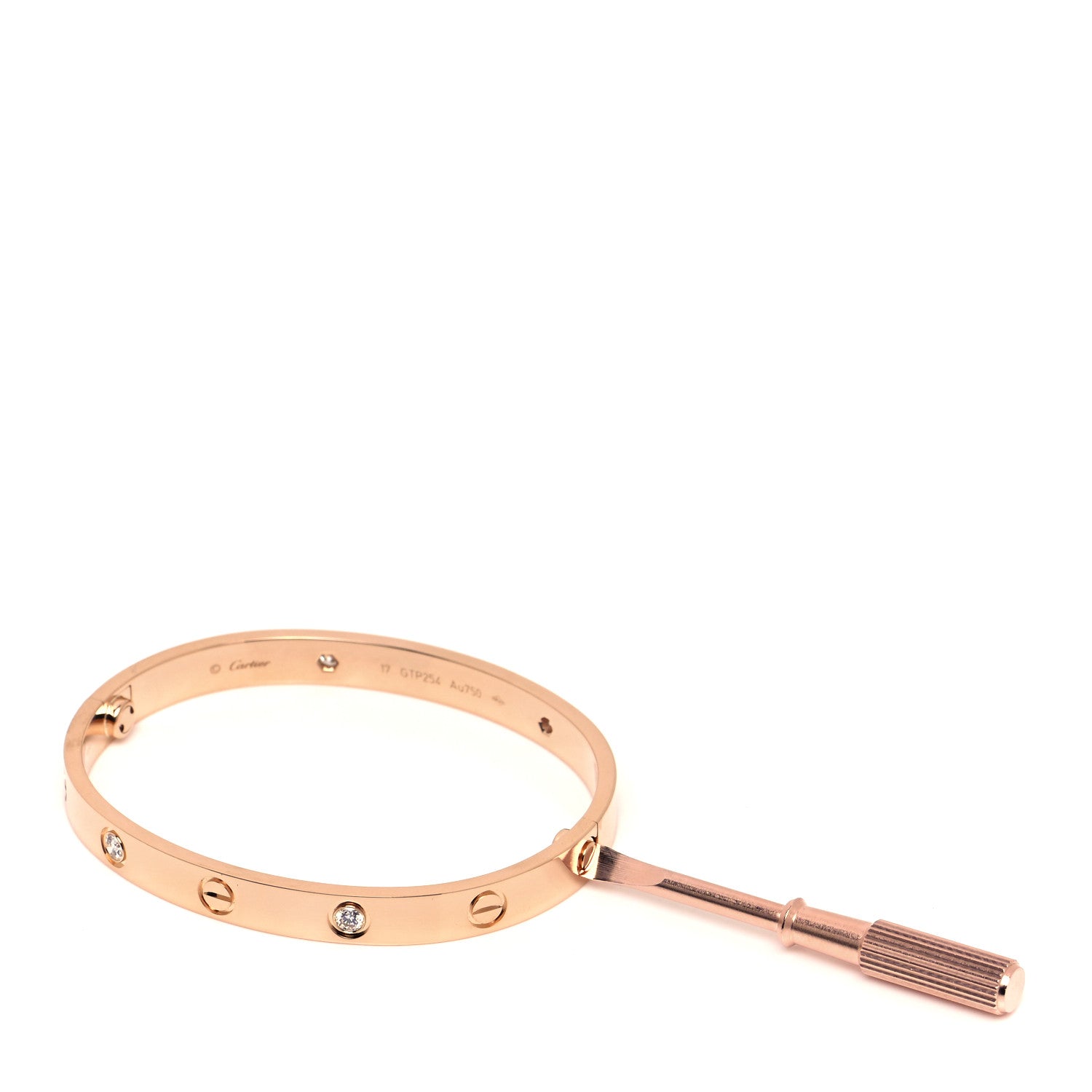 Cartier 18K Pink Gold 4 Diamond LOVE Bracelet 17 5 of 6