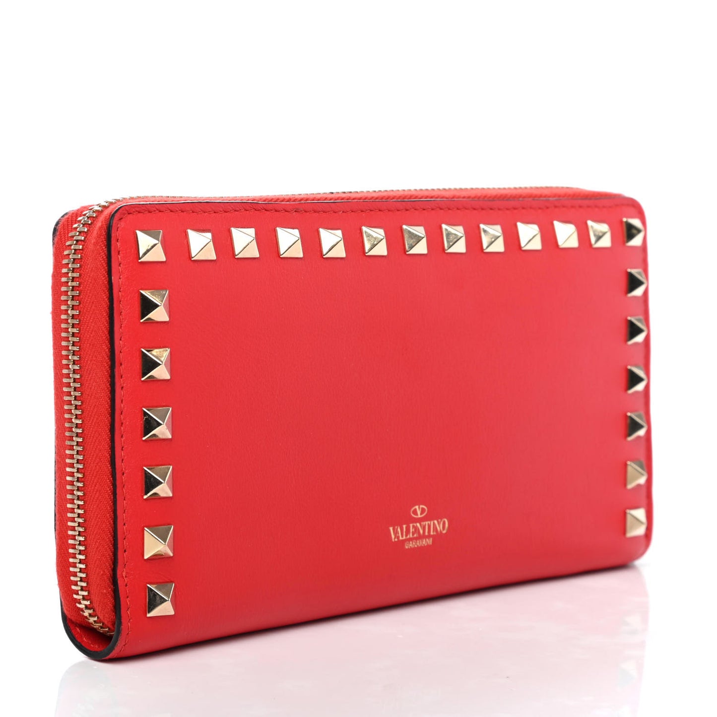 Calfskin Rockstud Zip Around Wallet Deep Orange