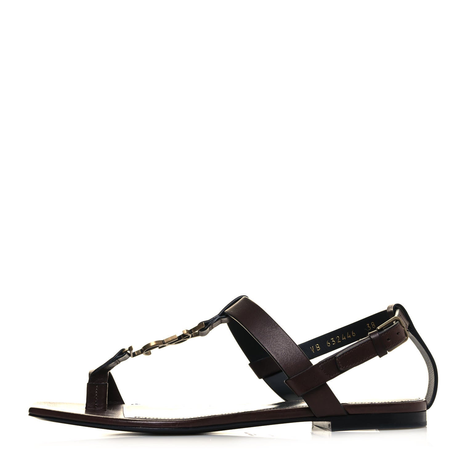 Saint Laurent Calfskin Cassandra Monogram Sandals 38 Brown 1 of 10