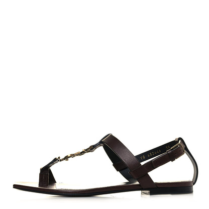 Saint Laurent Calfskin Cassandra Monogram Sandals 38 Brown 1 of 10