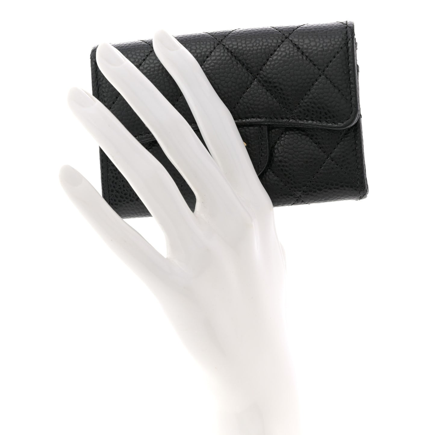 Caviar Quilted Flap Card Holder Wallet Black