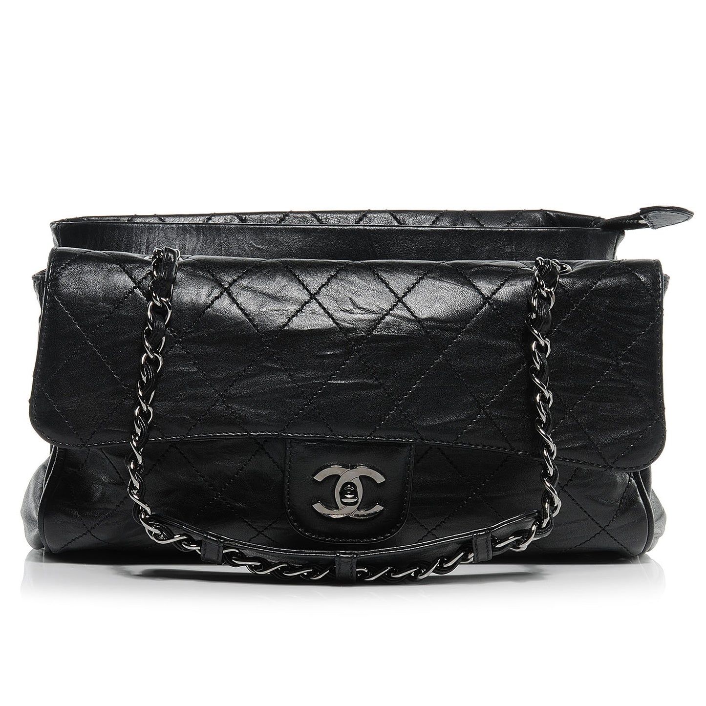 Leather Quilted Ritz Flap Bag Black