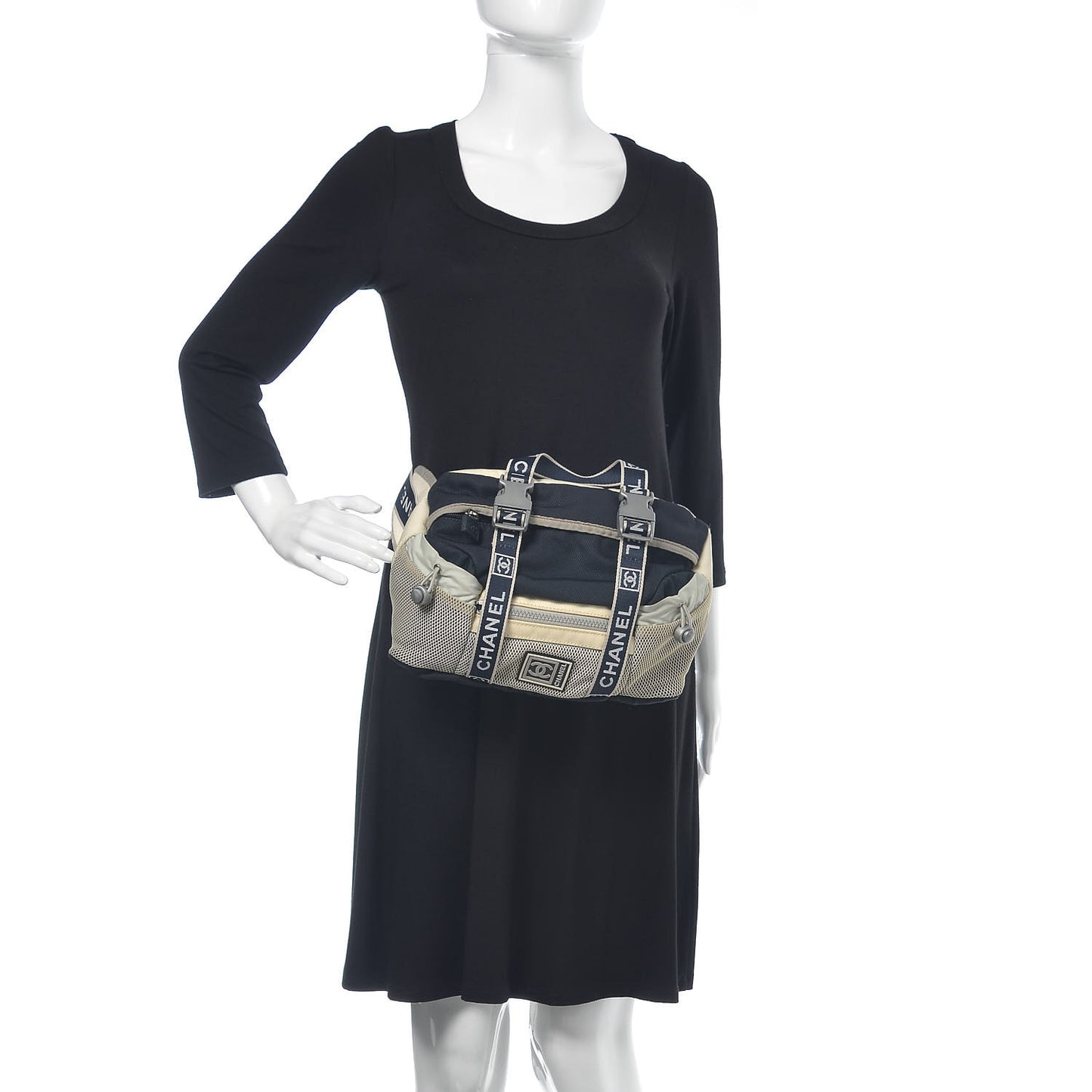 Nylon Mesh Sport Belt Bag Navy White