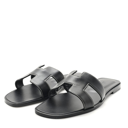 Hermes Box Calfskin Oran Sandals 38 Black 4 of 10