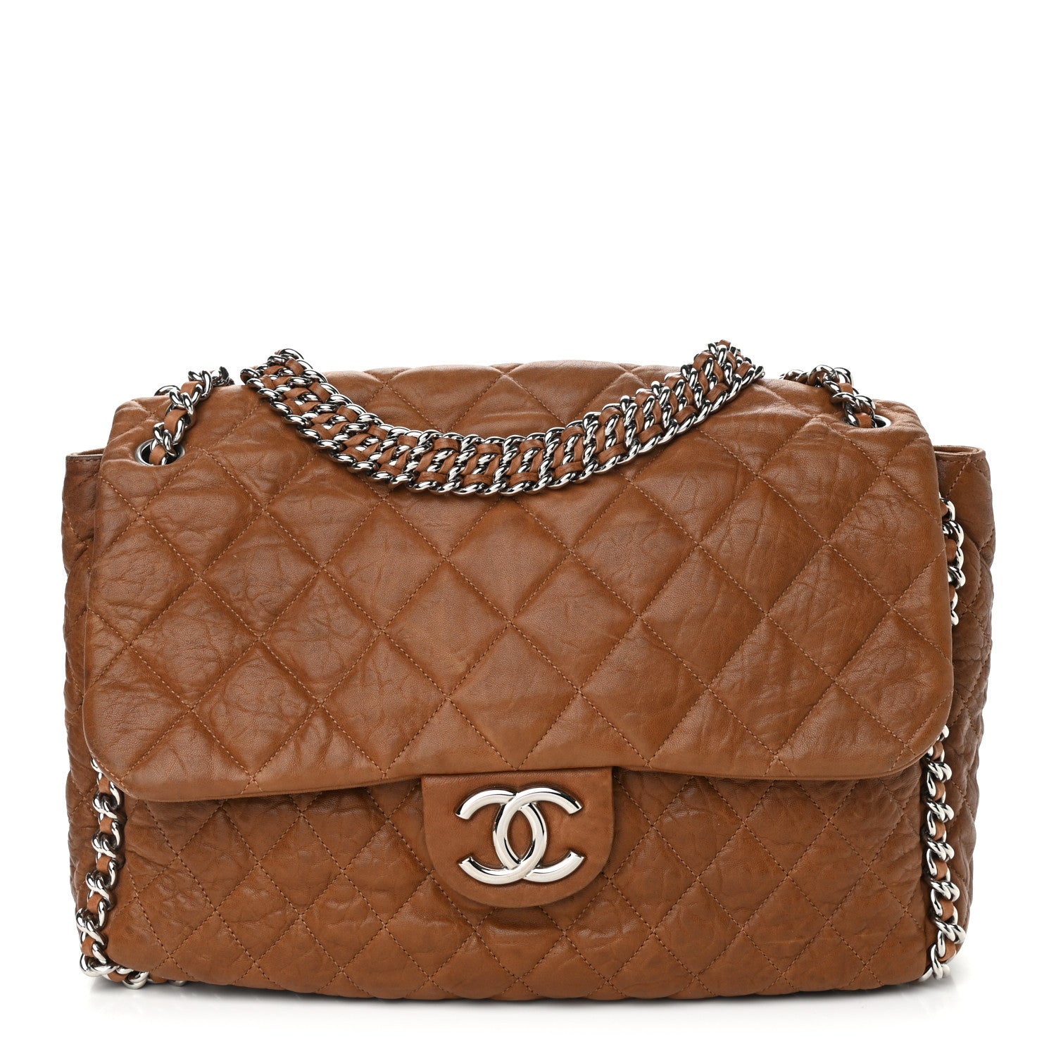 Chanel Washed Lambskin Quilted Chain Around Maxi Flap Brown 1 of 11