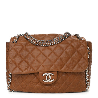Chanel Washed Lambskin Quilted Chain Around Maxi Flap Brown 1 of 11