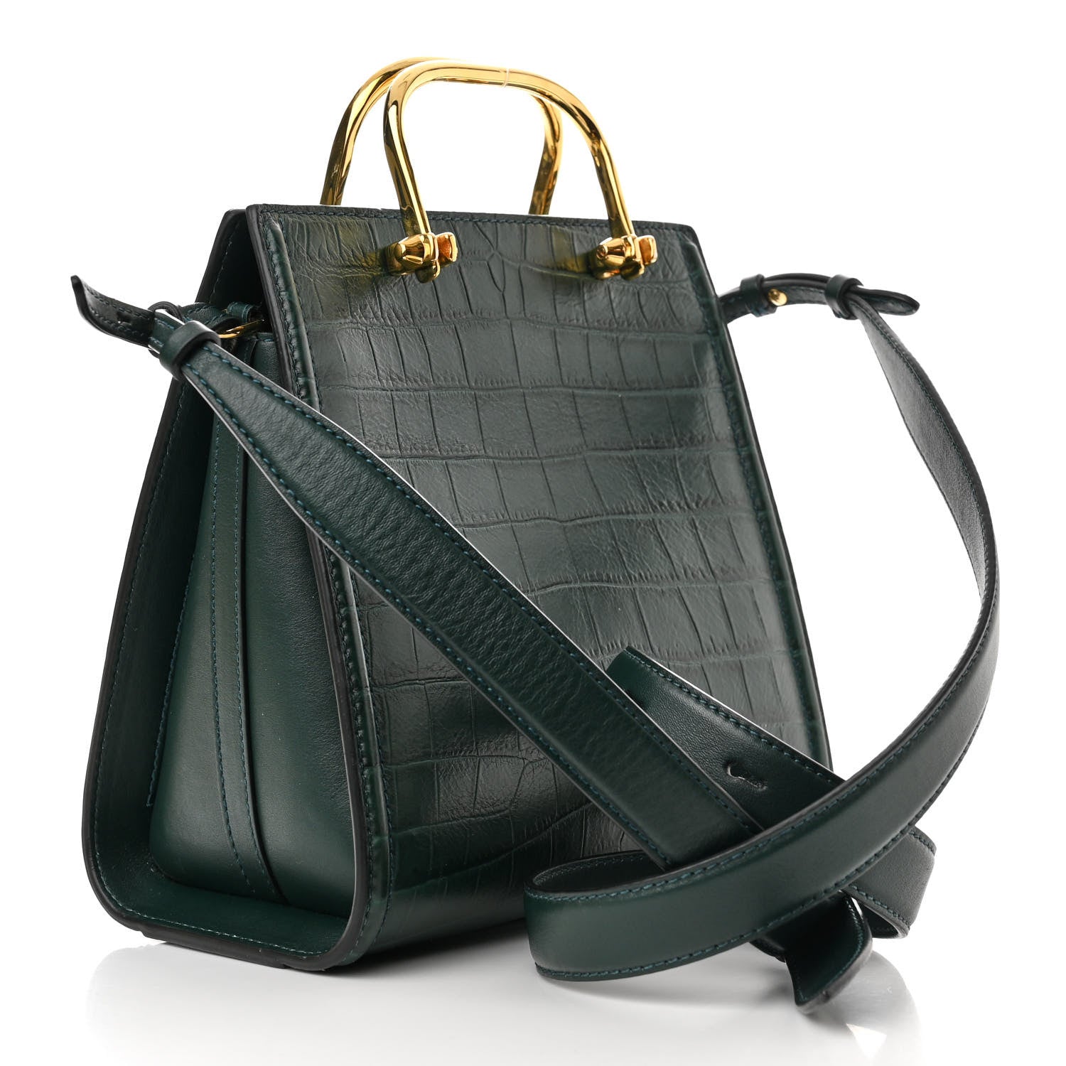 Alexander McQueen Crocodile Embossed Calfskin The Short Story Shoulder Bag Black 3 of 11