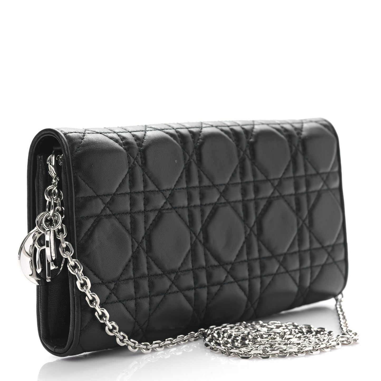 Lambskin Cannage Lady Dior Rendezvous Wallet On Chain Black