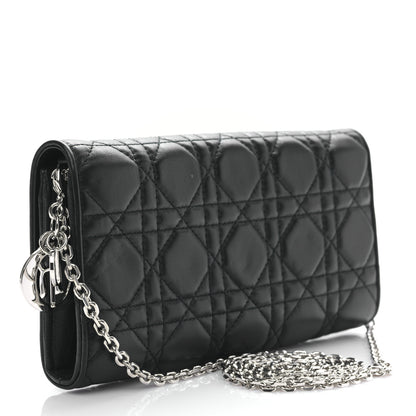 Christian Dior Lambskin Cannage Lady Dior Rendezvous Wallet On Chain Black 3 of 9