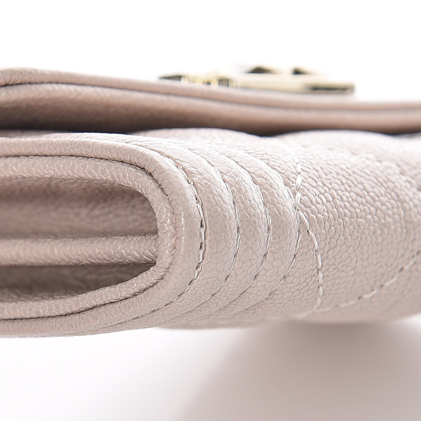 Iridescent Caviar Quilted Boy Card Holder Wallet Beige
