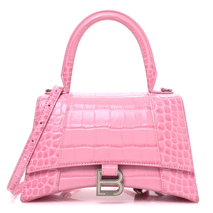 Balenciaga Shiny Calfskin Crocodile Embossed Small Hourglass Top Handle Bag Candy Pink 1 of 13