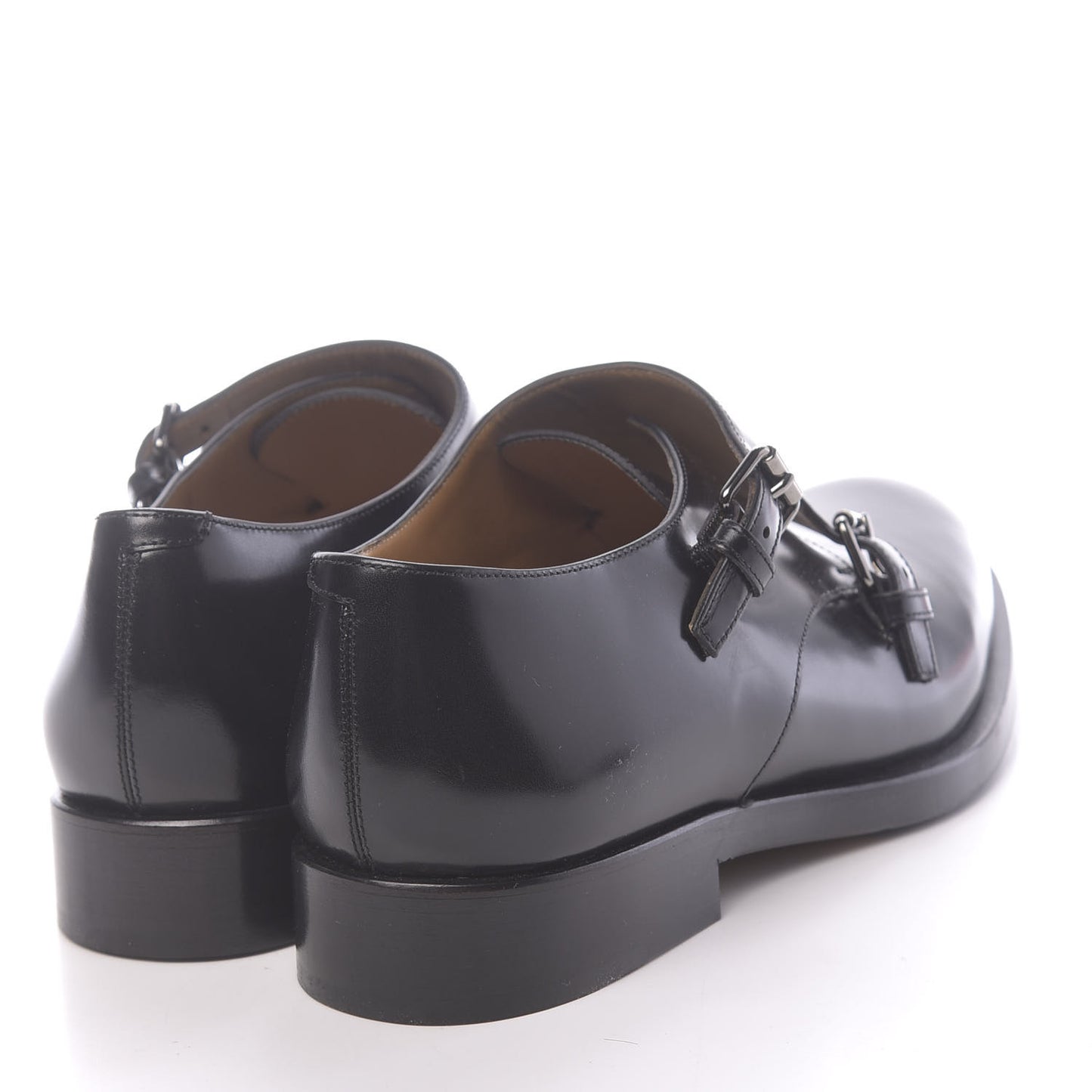 Shiny Calfskin Mens Double Monk Strap Loafers 40 Black
