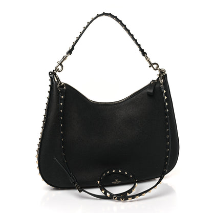 Valentino Garavani Grained Calfskin Rockstud Hobo Bag Black 3 of 8