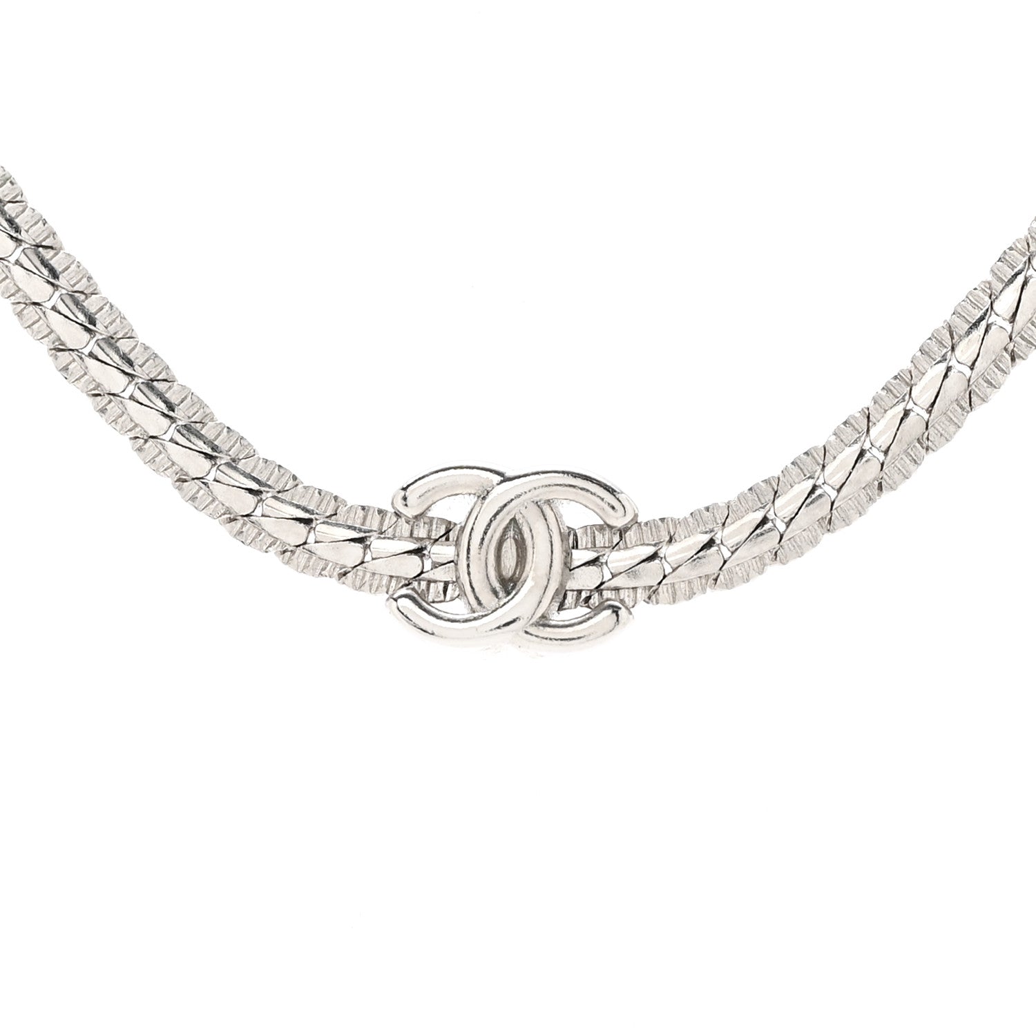 Chanel Metal CC Short Chain Necklace Silver 4 of 6