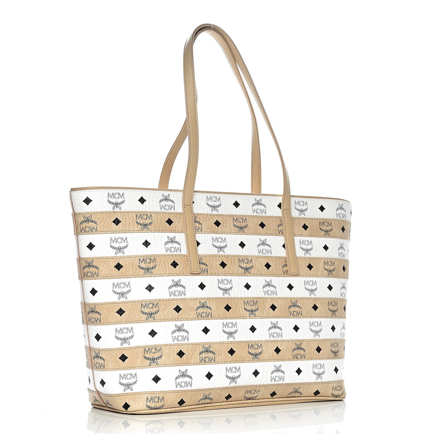 Visetos Spot Stripped Medium Shopping Tote Beige White