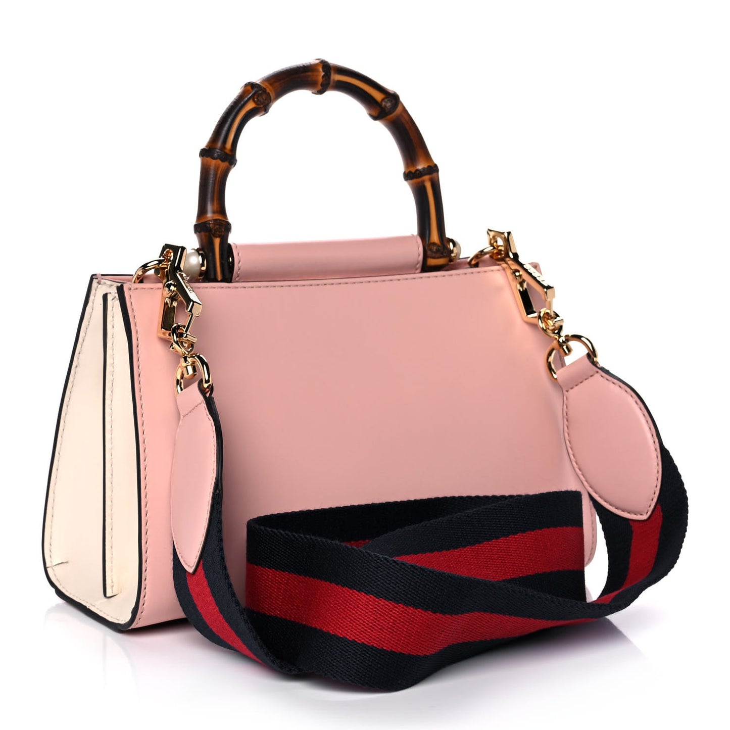Nappa Bamboo Web Mini Nymphaea Top Handle Bag Perfect Pink Mystic White