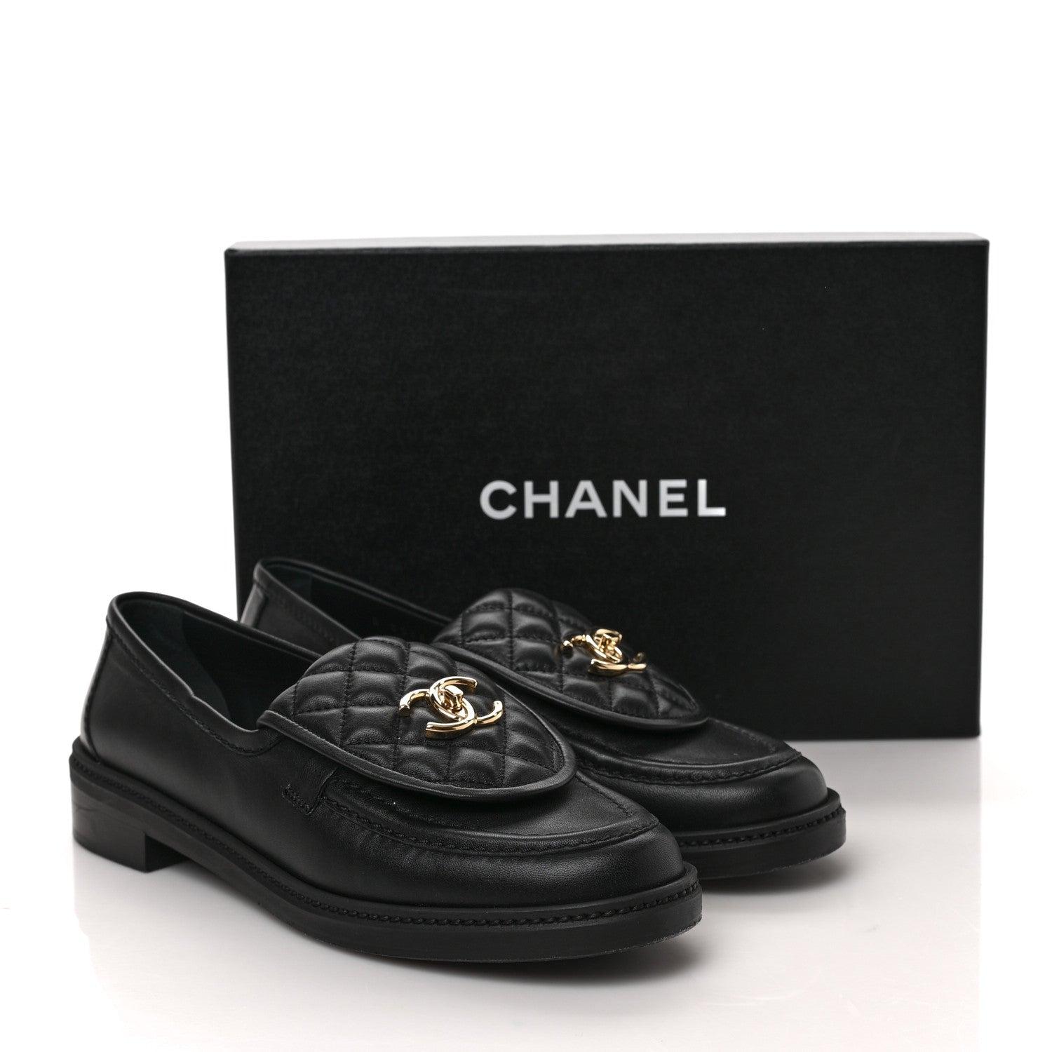 Chanel Lambskin Quilted CC Turnlock Loafers 40 Black 9 of 9