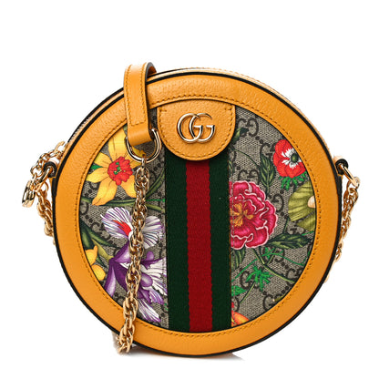 Gucci GG Supreme Monogram Flora Web Mini Ophidia Round Shoulder Bag Beige Multicolor Crop 1 of 11