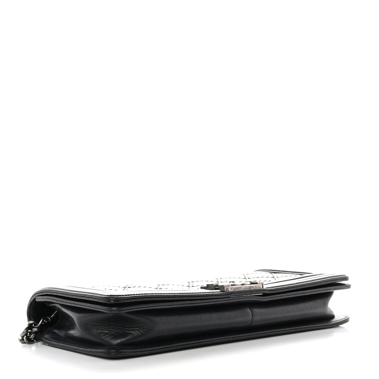 Calfskin Double Stitch Boy Clutch With Removable Chain Black