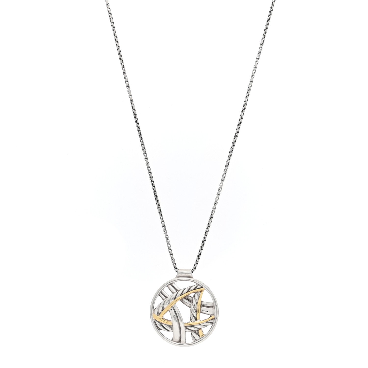 David Yurman Sterling Silver 18K Yellow Gold Papyrus Pendant Necklace 1 of 5