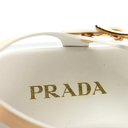 Prada Metallic Vitello Metal Triangle Logo Monolith 55mm Cage Sandals 40 Platino 8 of 11