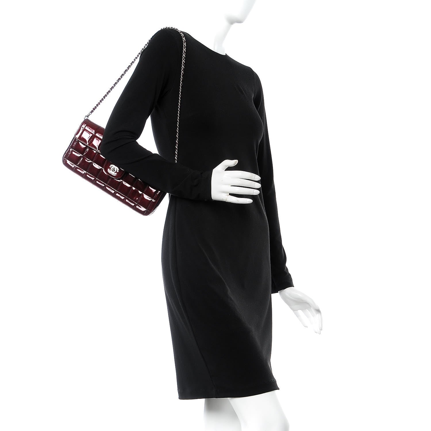 Chanel Patent East West Chocolate Bar Flap Burgundy 2 of 8