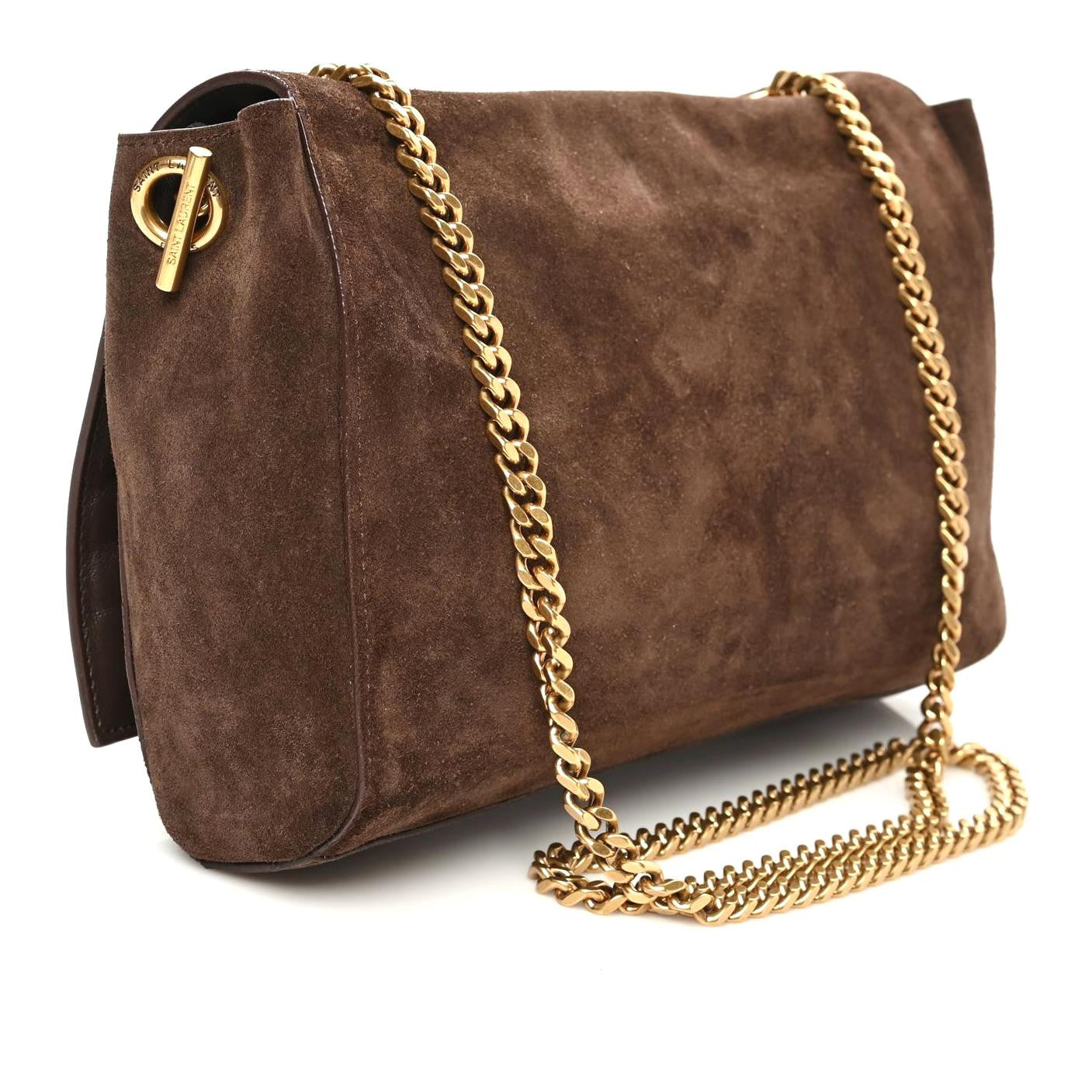 Saint Laurent Smooth Calfskin Suede Medium Reversible Monogram Kate Satchel Military Brown 9 of 15