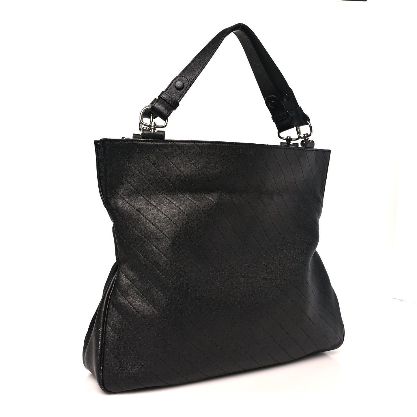 Sakai Be Green Calfskin Diagonal Stitched Medium Blondie Tote Black