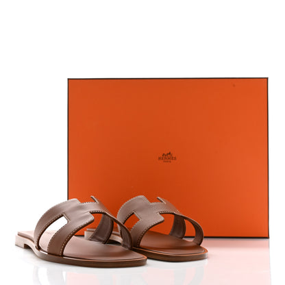 Hermes Box Calfskin Oran Sandals 37.5 Gold 8 of 8