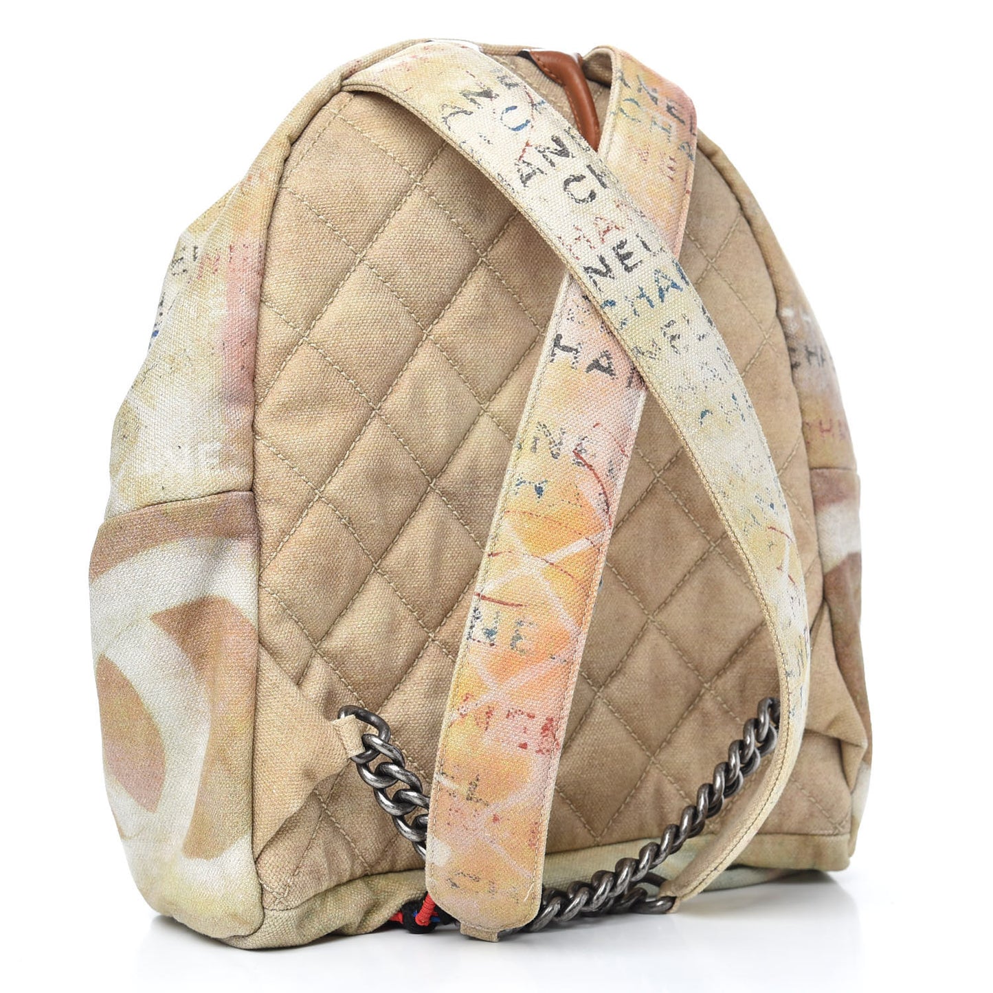 Graffiti Printed Canvas Medium Backpack Beige