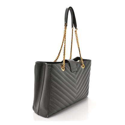 Saint Laurent Grain De Poudre Matelasse Chevron Monogram Shopping Bag Fog 3 of 18