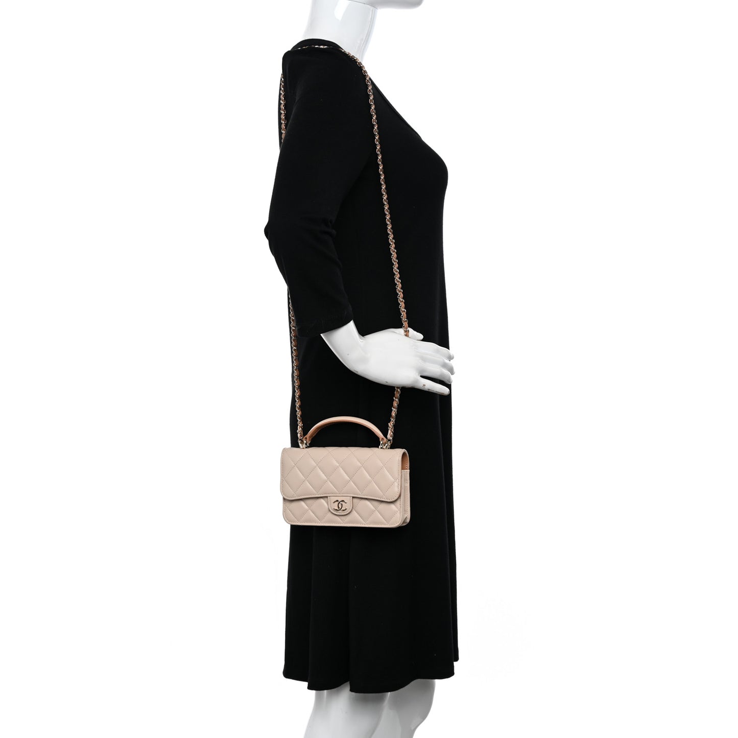 Lambskin Quilted Flap Phone Holder With Chain Beige Brown