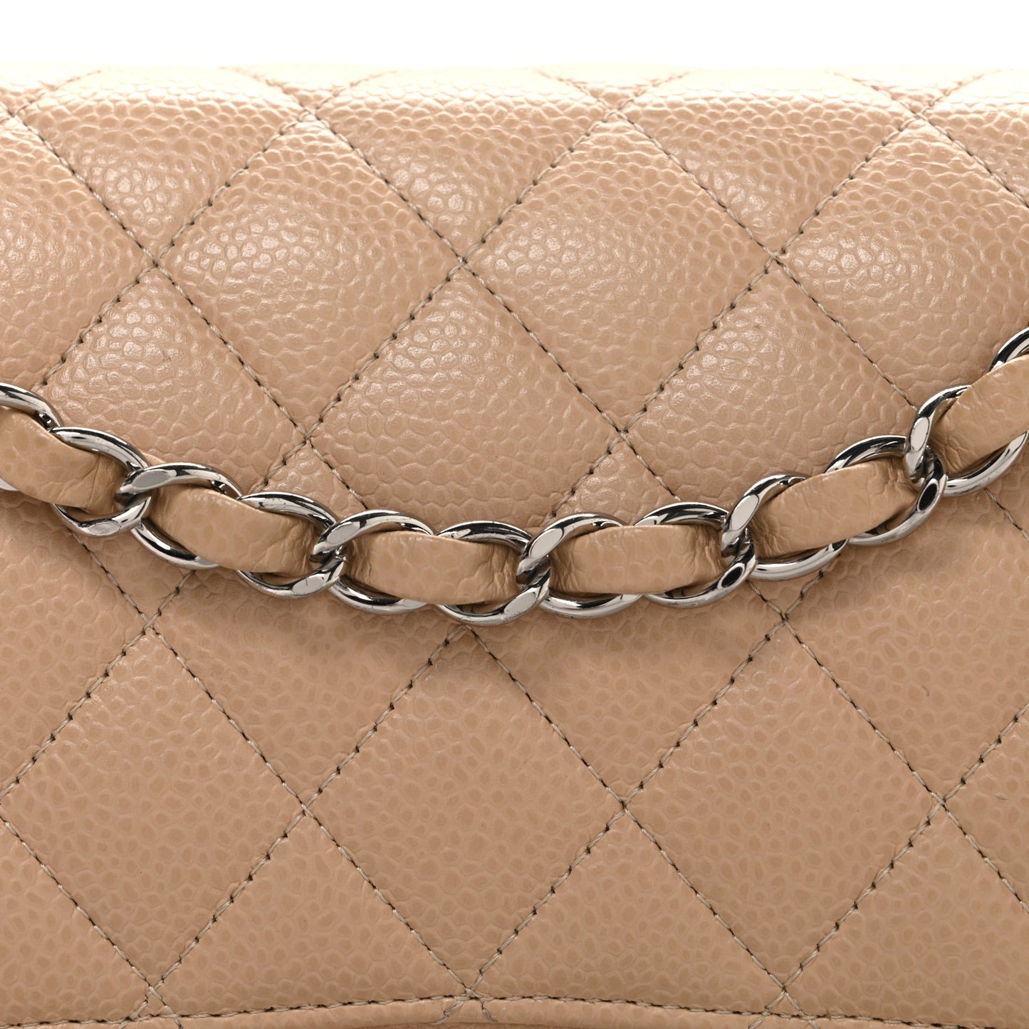 Caviar Quilted Medium Double Flap Beige