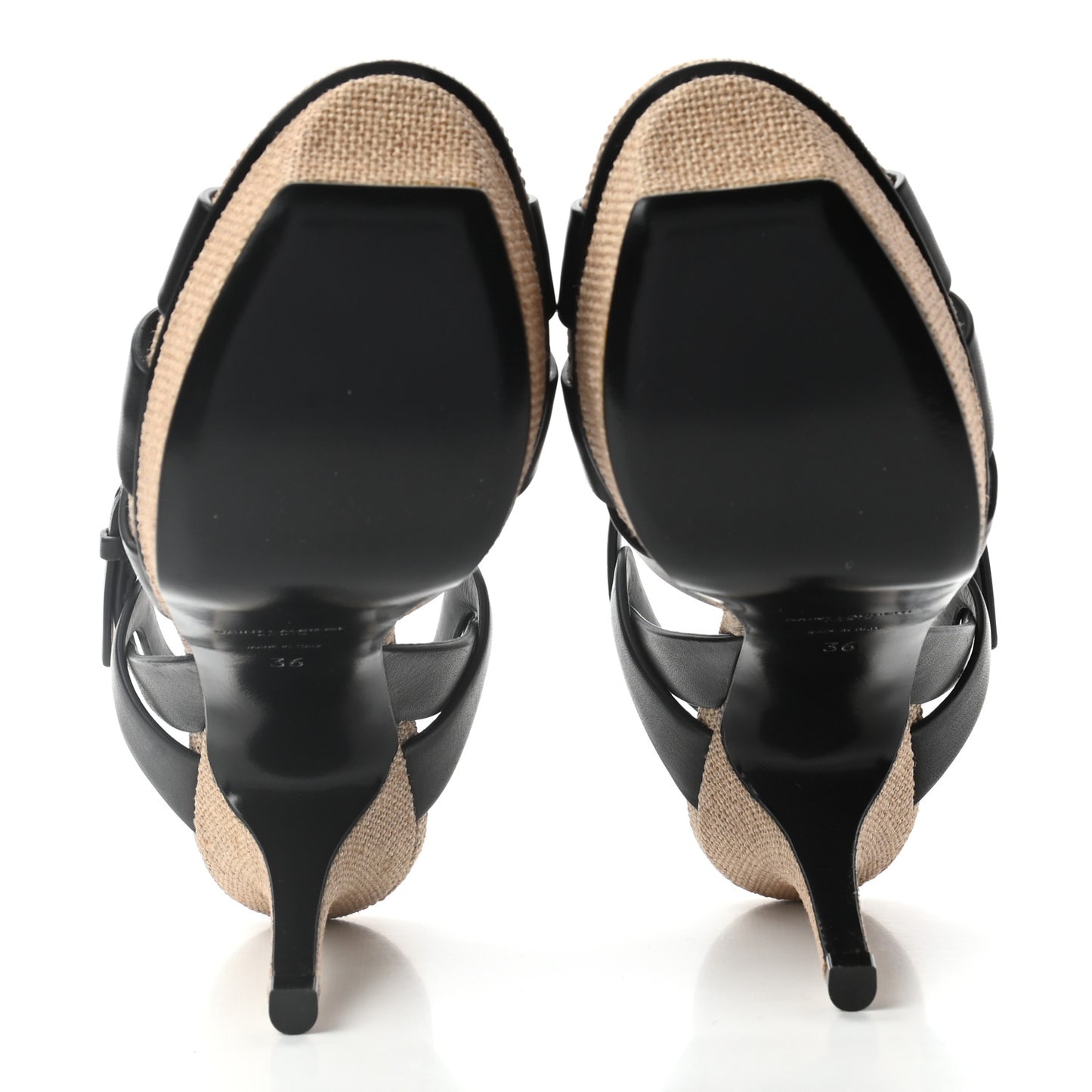 Calfskin Canvas Tribute 75 Platform Sandals 36 Black