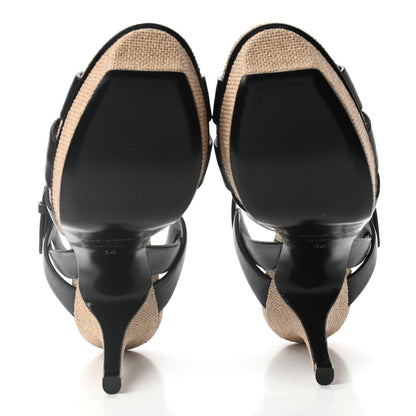 Saint Laurent Calfskin Canvas Tribute 75 Platform Sandals 36 Black 5 of 8