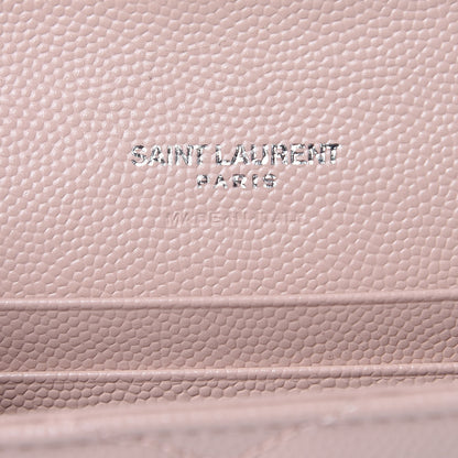 Saint Laurent Grain De Poudre Matelasse Chevron Small Monogram Envelope Wallet Pale Blush 6 of 9