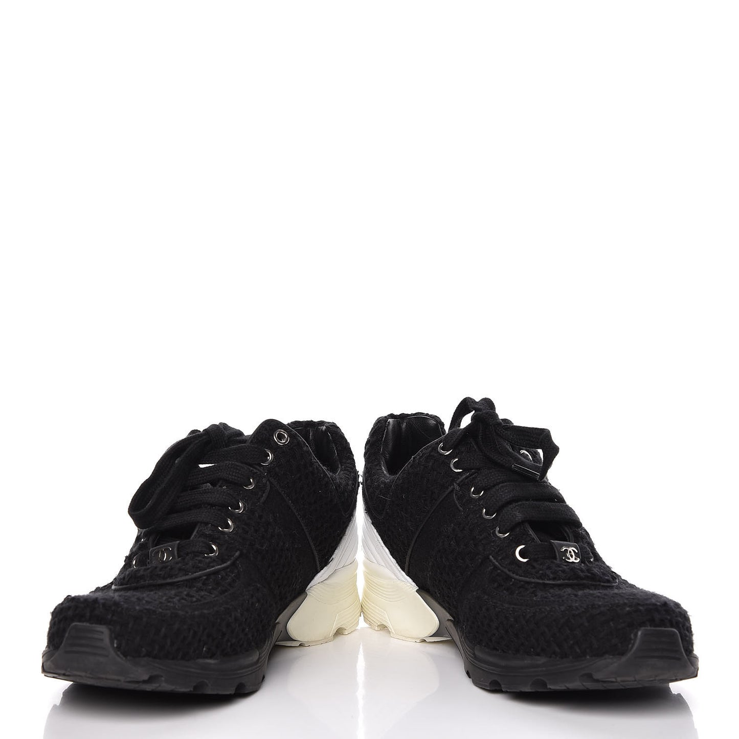 Tweed Calfskin Sneakers 40 Black White