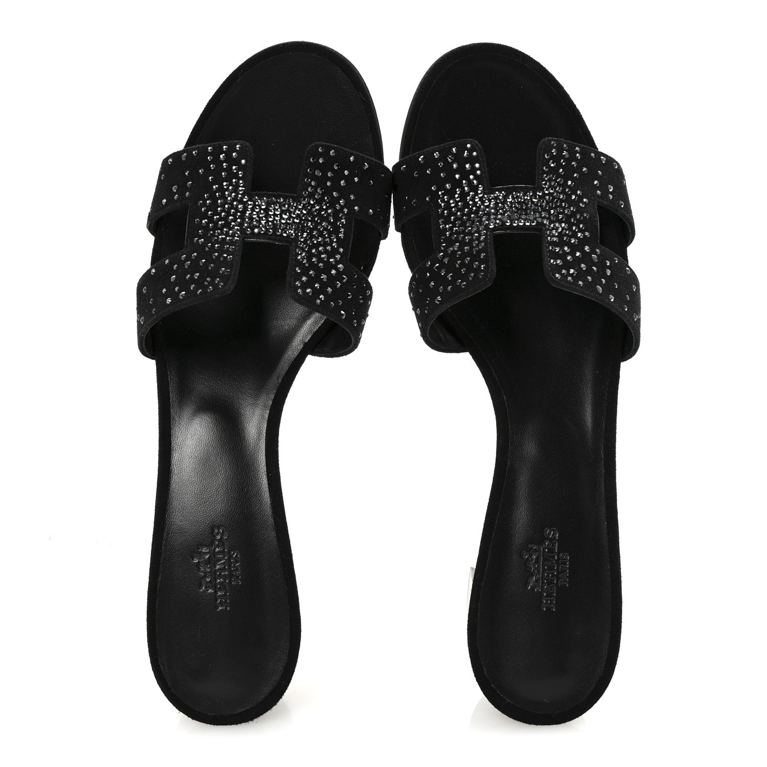Hermes Suede Goatskin Crystal Oasis Sandals 39.5 Black 2 of 10