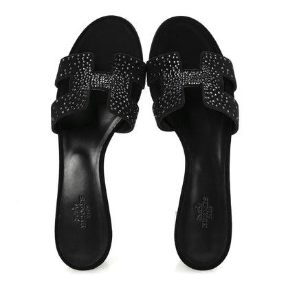 Hermes Suede Goatskin Crystal Oasis Sandals 39.5 Black 2 of 10