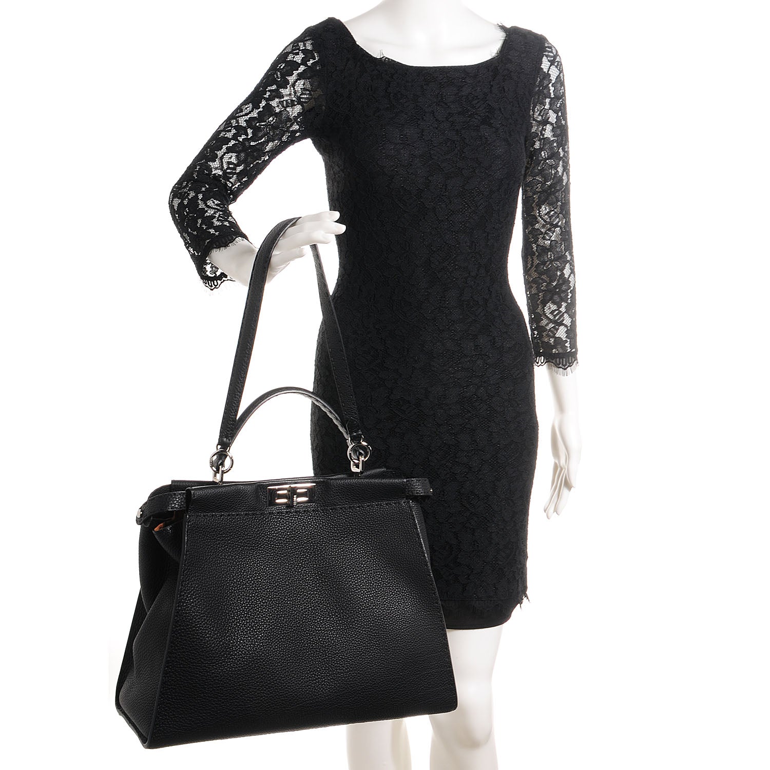 Fendi Cuoio Romano Selleria Bi-Color Large Peekaboo Iconic Satchel Black Mou 2 of 21