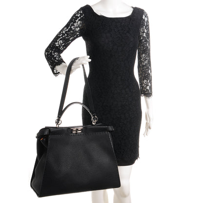 Fendi Cuoio Romano Selleria Bi-Color Large Peekaboo Iconic Satchel Black Mou 2 of 21