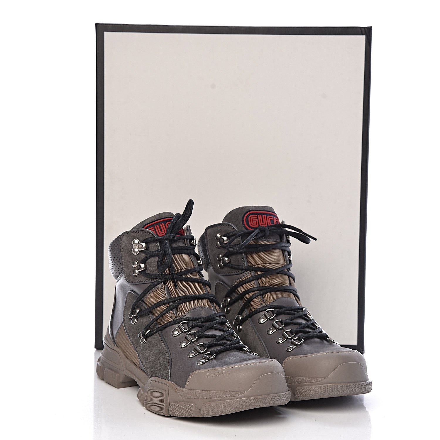 Gucci X SEGA Calfskin Suede Technical Canvas Mens Flashtrek High-Top Sneakers 8 Loess Ardesia 10 of 10