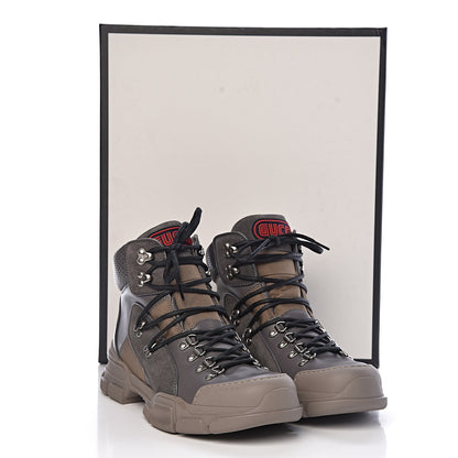 Gucci X SEGA Calfskin Suede Technical Canvas Mens Flashtrek High-Top Sneakers 8 Loess Ardesia 10 of 10