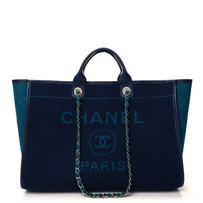 Chanel Wool Felt Calfskin Large Deauville Tote Blue Dark Blue 1 of 10