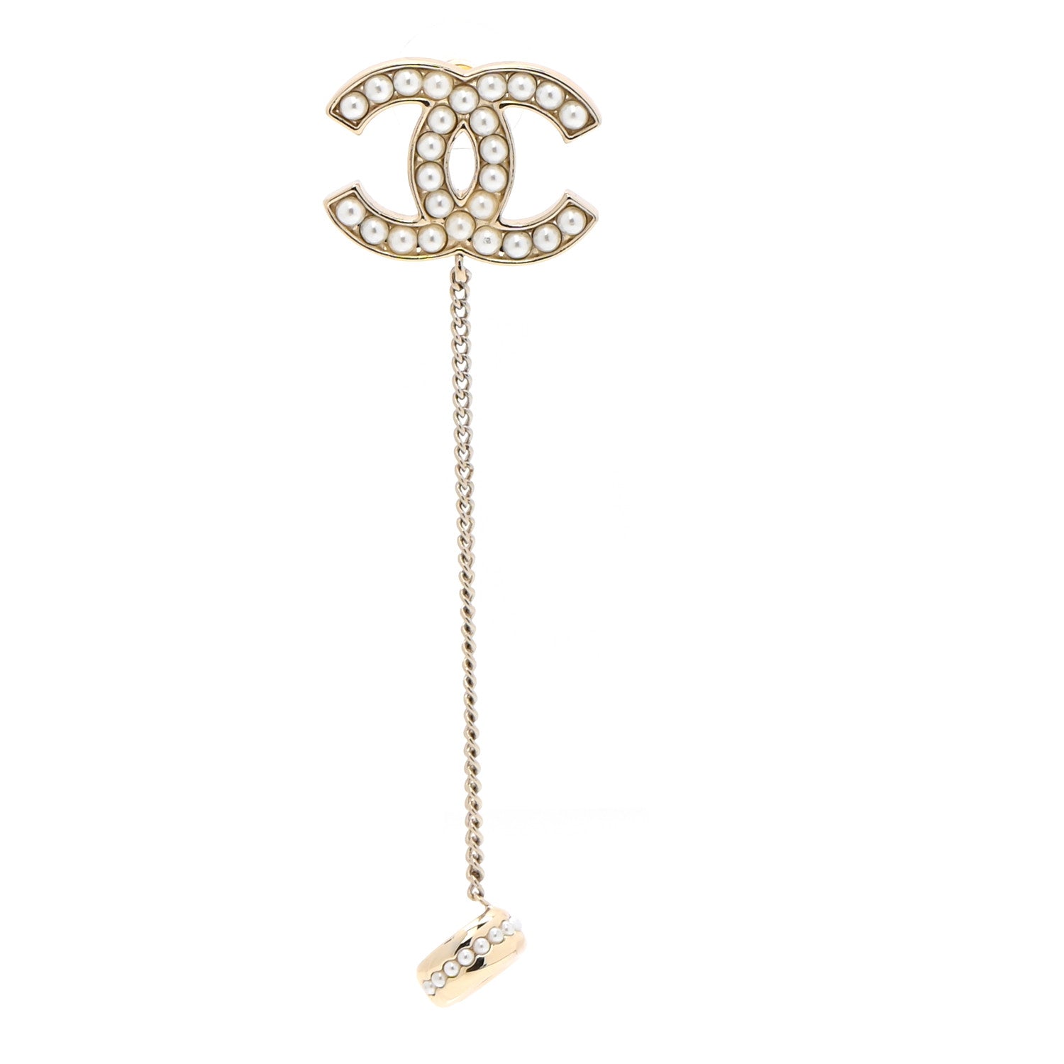 Chanel Pearl CC Chain Cuff Single Earring Gold Pearly White 1 of 4