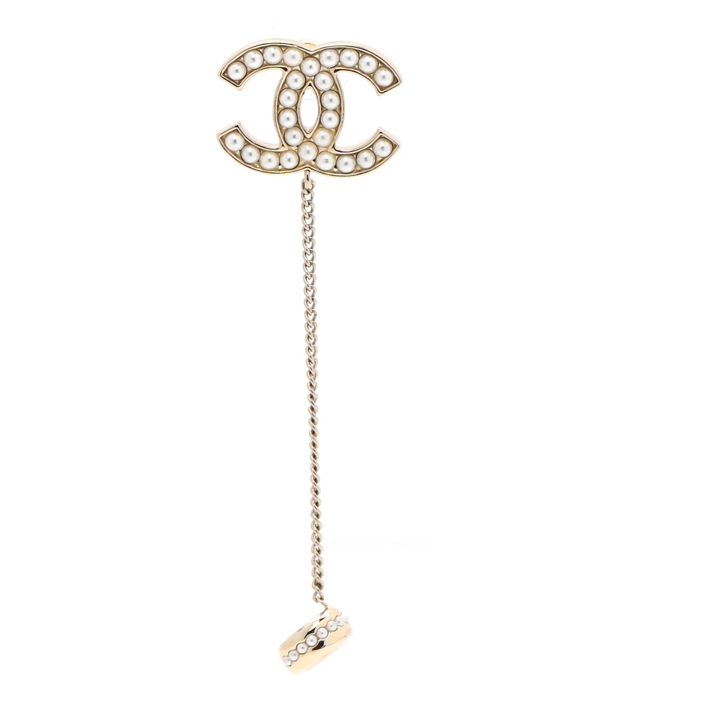 Pearl CC Chain Cuff Single Earring Gold Pearly White