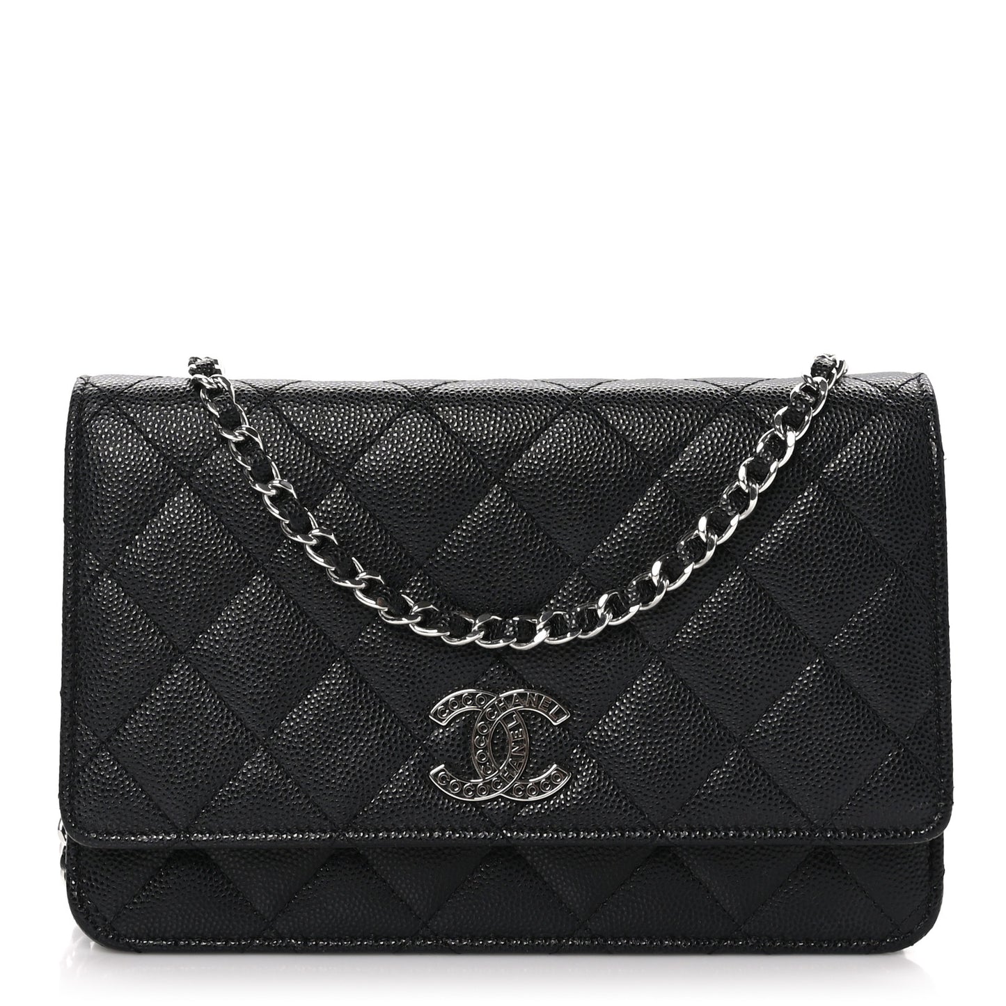 Caviar Quilted CC Logo Wallet on Chain WOC Black