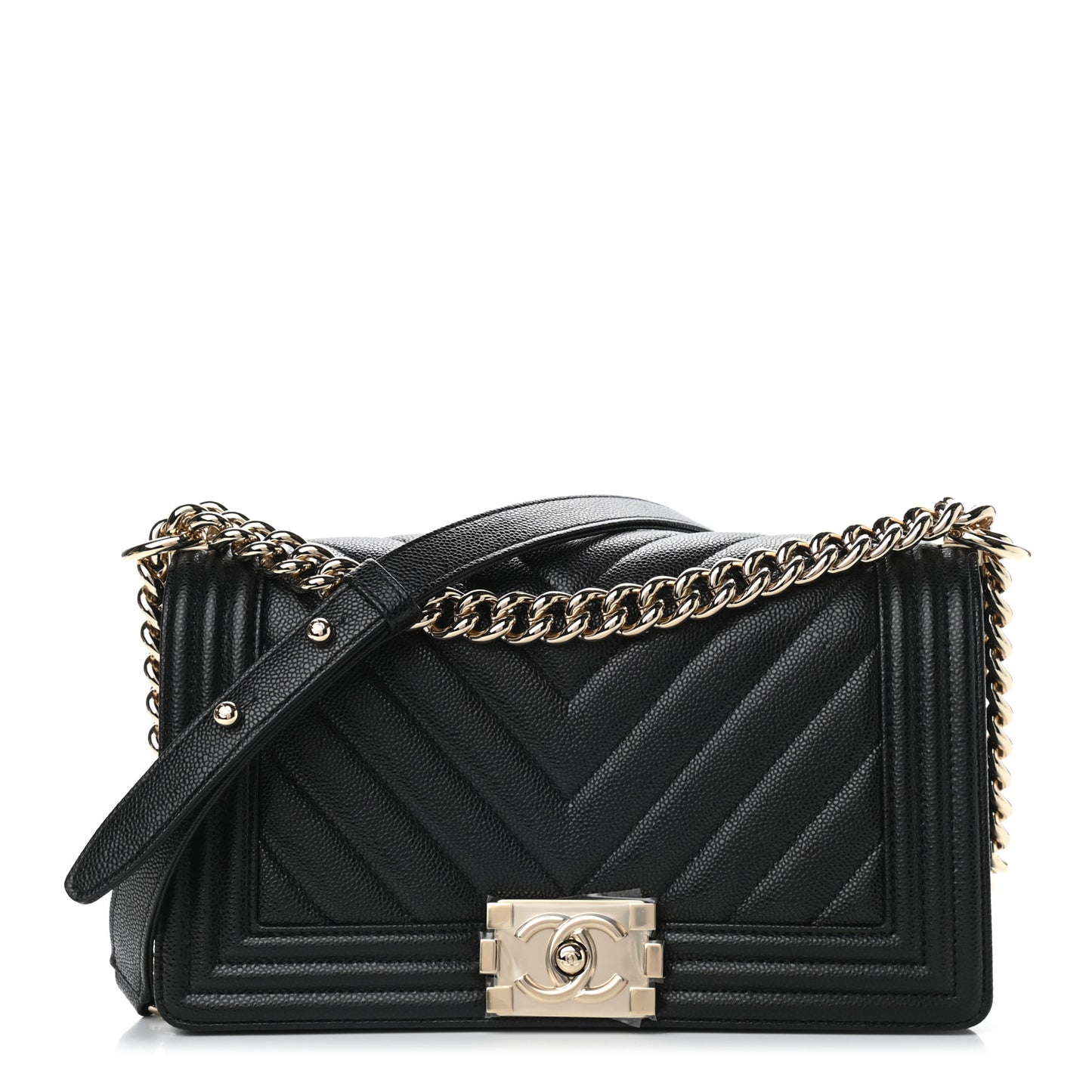 Caviar Chevron Quilted Medium Boy Flap Black